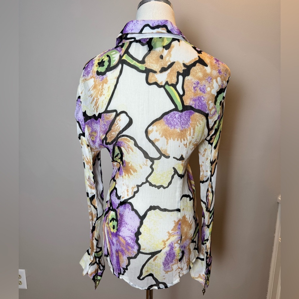 Roberto Cavalli Sheer Multi Colored Button-Up Blo… - image 5